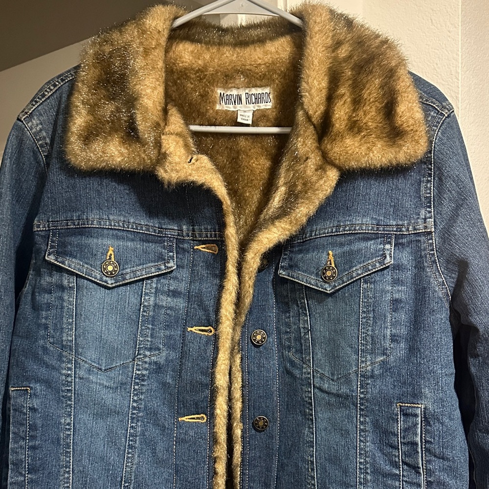 Marvin Richards Blue Denim Jacket with Brown Faux Fur